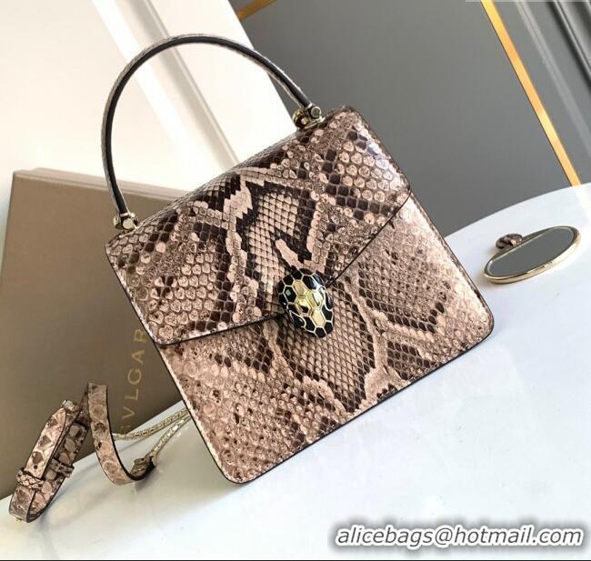 Best Quality Bvlgari Serpenti Forever Small Top Handle Bag in Shiny Python Karung Skin 30024 Grey 2024