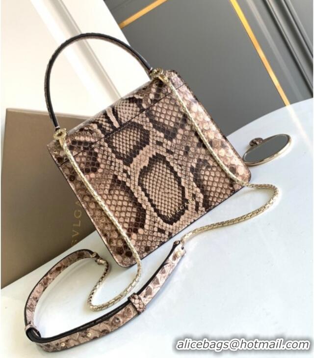 Best Quality Bvlgari Serpenti Forever Small Top Handle Bag in Shiny Python Karung Skin 30024 Grey 2024
