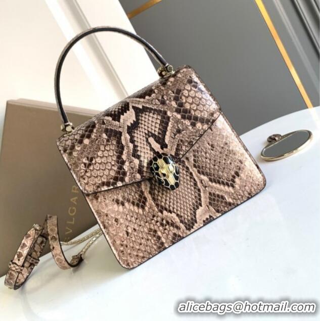 Best Quality Bvlgari Serpenti Forever Small Top Handle Bag in Shiny Python Karung Skin 30024 Grey 2024