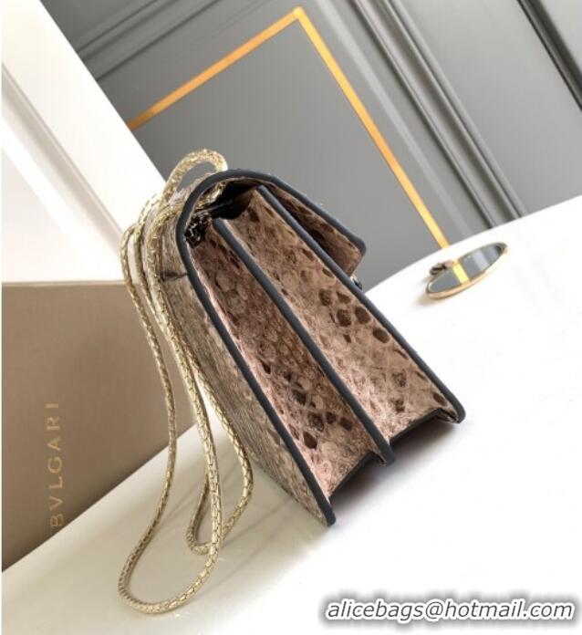 Big Discount Bvlgari Serpenti Forever Medium Shoulder Bag in Shiny Python Karung Skin 30025 Grey 2024