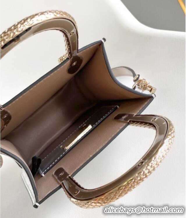 Top Grade Bvlgari Serpentine Mini Tote bag in Lizard Pattern Leather 30026 Silver 2024