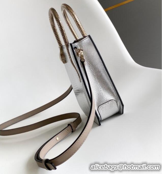 Top Grade Bvlgari Serpentine Mini Tote bag in Lizard Pattern Leather 30026 Silver 2024