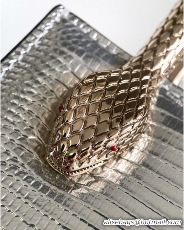 Top Grade Bvlgari Serpentine Mini Tote bag in Lizard Pattern Leather 30026 Silver 2024