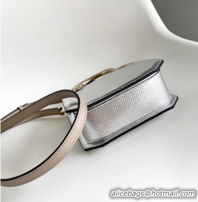 Top Grade Bvlgari Serpentine Mini Tote bag in Lizard Pattern Leather 30026 Silver 2024