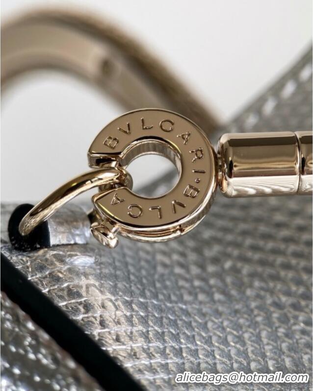 Top Grade Bvlgari Serpentine Mini Tote bag in Lizard Pattern Leather 30026 Silver 2024
