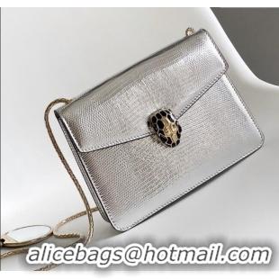 Well Crafted Bvlgari Serpenti Forever Small Crossbody Bag in Lizard Pattern Leather 30027 Silver 2023