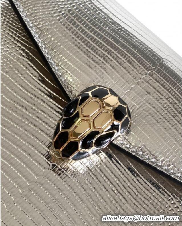 Well Crafted Bvlgari Serpenti Forever Small Crossbody Bag in Lizard Pattern Leather 30027 Silver 2023