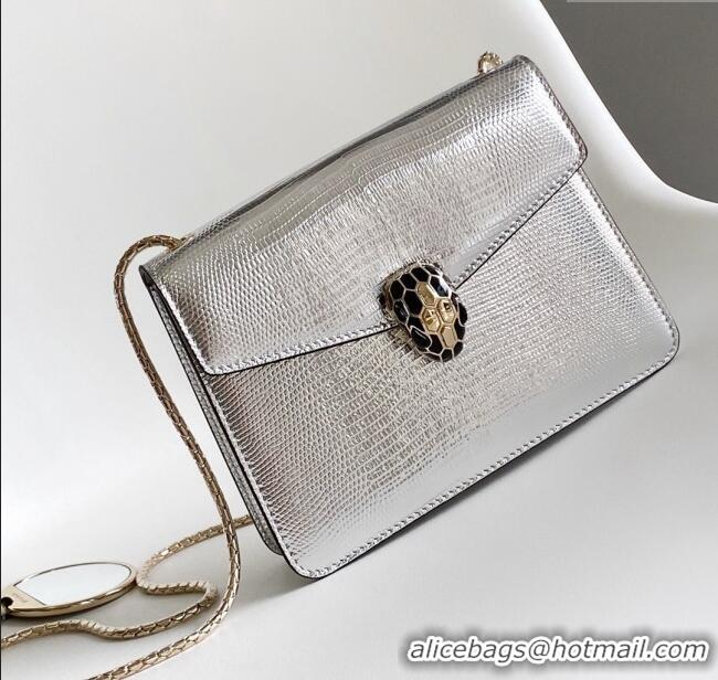 Well Crafted Bvlgari Serpenti Forever Small Crossbody Bag in Lizard Pattern Leather 30027 Silver 2023