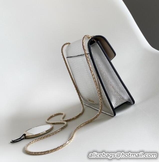 Well Crafted Bvlgari Serpenti Forever Small Crossbody Bag in Lizard Pattern Leather 30027 Silver 2023
