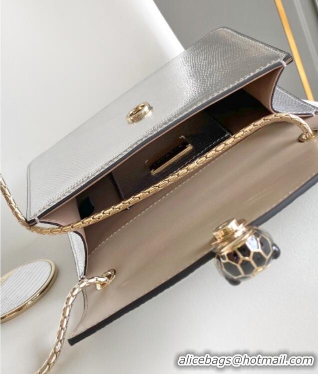 Well Crafted Bvlgari Serpenti Forever Small Crossbody Bag in Lizard Pattern Leather 30027 Silver 2023