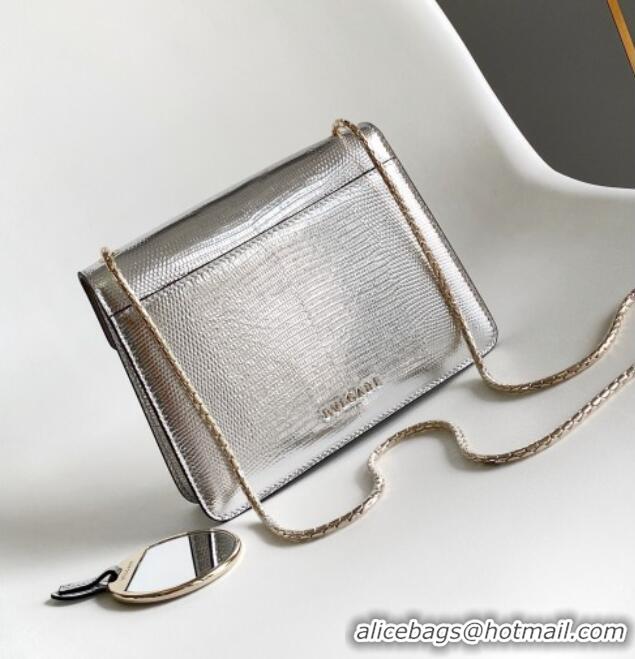 Well Crafted Bvlgari Serpenti Forever Small Crossbody Bag in Lizard Pattern Leather 30027 Silver 2023