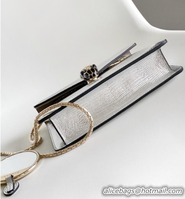 Well Crafted Bvlgari Serpenti Forever Small Crossbody Bag in Lizard Pattern Leather 30027 Silver 2023