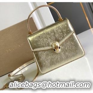 Affordable Price Bvlgari Serpenti Forever Small Top Handle Bag in Ostrich Pattern Calf Leather 30030 Gold 2024