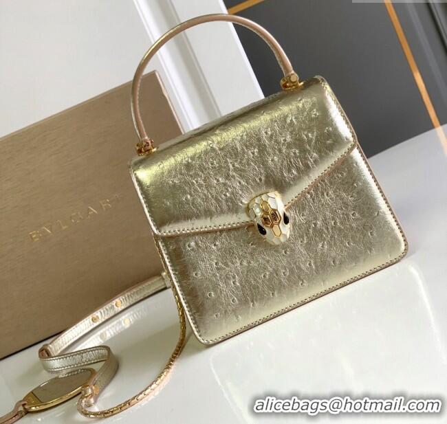 Affordable Price Bvlgari Serpenti Forever Small Top Handle Bag in Ostrich Pattern Calf Leather 30030 Gold 2024