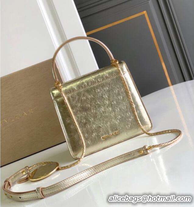Affordable Price Bvlgari Serpenti Forever Small Top Handle Bag in Ostrich Pattern Calf Leather 30030 Gold 2024