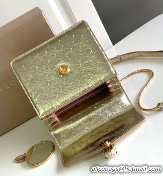 Affordable Price Bvlgari Serpenti Forever Small Top Handle Bag in Ostrich Pattern Calf Leather 30030 Gold 2024