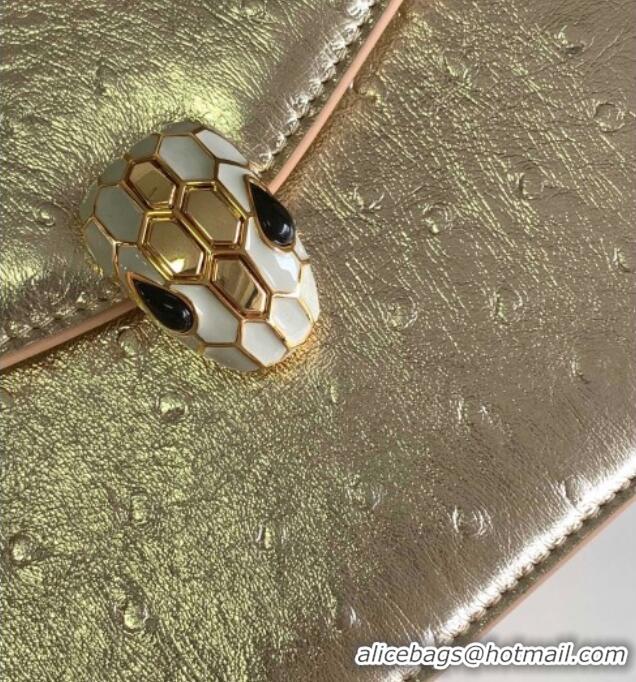 Affordable Price Bvlgari Serpenti Forever Small Top Handle Bag in Ostrich Pattern Calf Leather 30030 Gold 2024