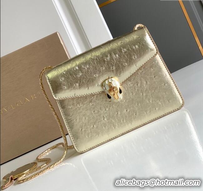 Shop Discount Bvlgari Serpenti Forever Small Crossbody Bag in Ostrich Pattern Calf Leather 30031 Gold 2024
