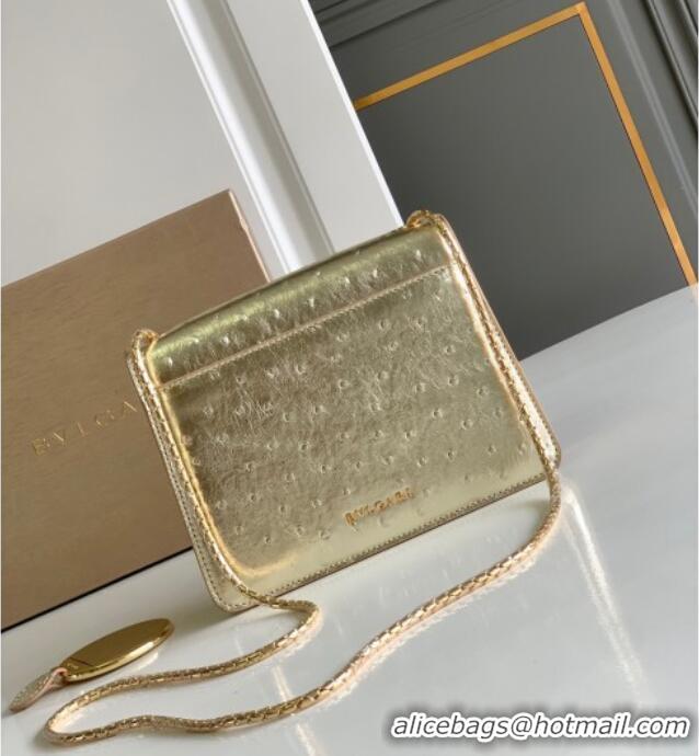 Shop Discount Bvlgari Serpenti Forever Small Crossbody Bag in Ostrich Pattern Calf Leather 30031 Gold 2024