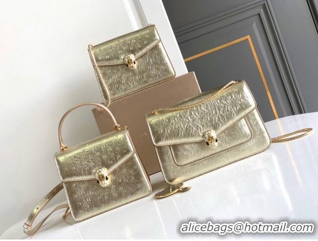 Shop Discount Bvlgari Serpenti Forever Small Crossbody Bag in Ostrich Pattern Calf Leather 30031 Gold 2024