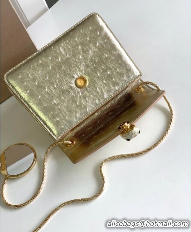 Shop Discount Bvlgari Serpenti Forever Small Crossbody Bag in Ostrich Pattern Calf Leather 30031 Gold 2024