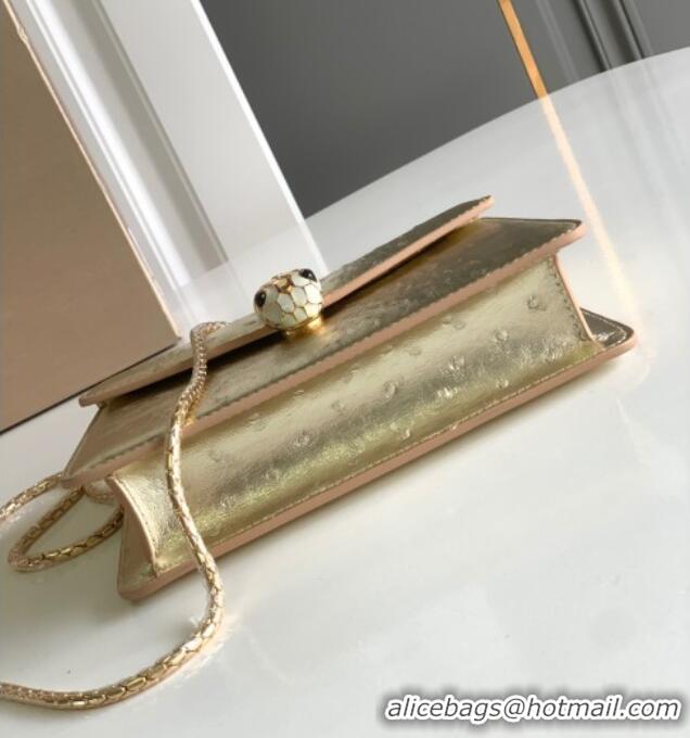 Shop Discount Bvlgari Serpenti Forever Small Crossbody Bag in Ostrich Pattern Calf Leather 30031 Gold 2024