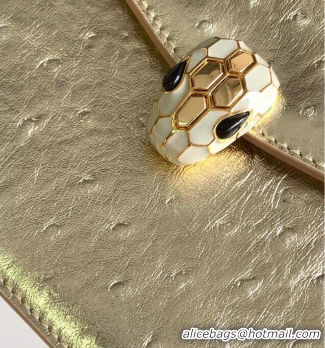 Shop Discount Bvlgari Serpenti Forever Small Crossbody Bag in Ostrich Pattern Calf Leather 30031 Gold 2024