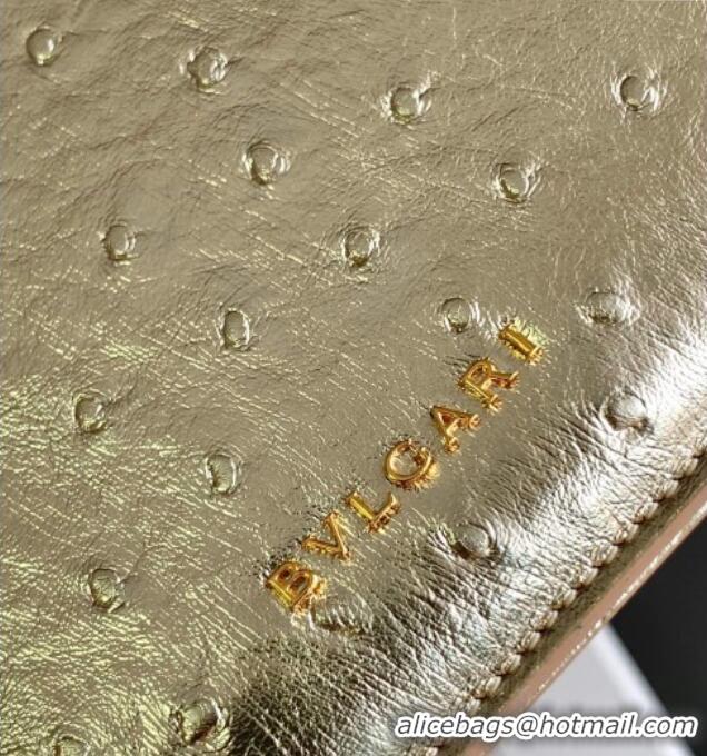 Shop Discount Bvlgari Serpenti Forever Small Crossbody Bag in Ostrich Pattern Calf Leather 30031 Gold 2024