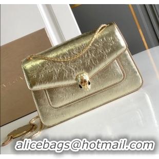 Top Grade Bvlgari Serpenti Forever Medium Shoulder Bag in Ostrich Pattern Calf Leather 30032 Gold 2024