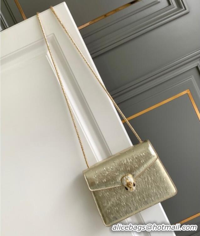 Top Grade Bvlgari Serpenti Forever Medium Shoulder Bag in Ostrich Pattern Calf Leather 30032 Gold 2024