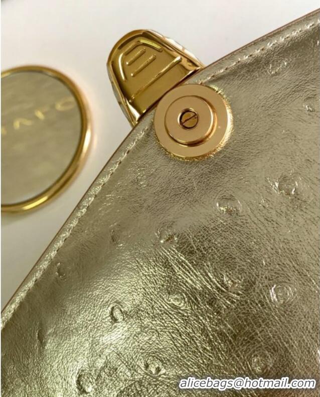 Top Grade Bvlgari Serpenti Forever Medium Shoulder Bag in Ostrich Pattern Calf Leather 30032 Gold 2024