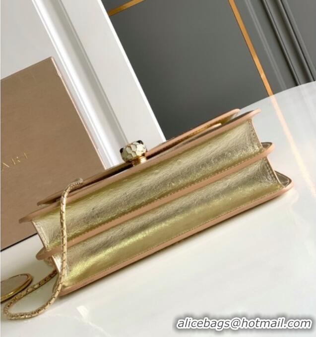 Top Grade Bvlgari Serpenti Forever Medium Shoulder Bag in Ostrich Pattern Calf Leather 30032 Gold 2024