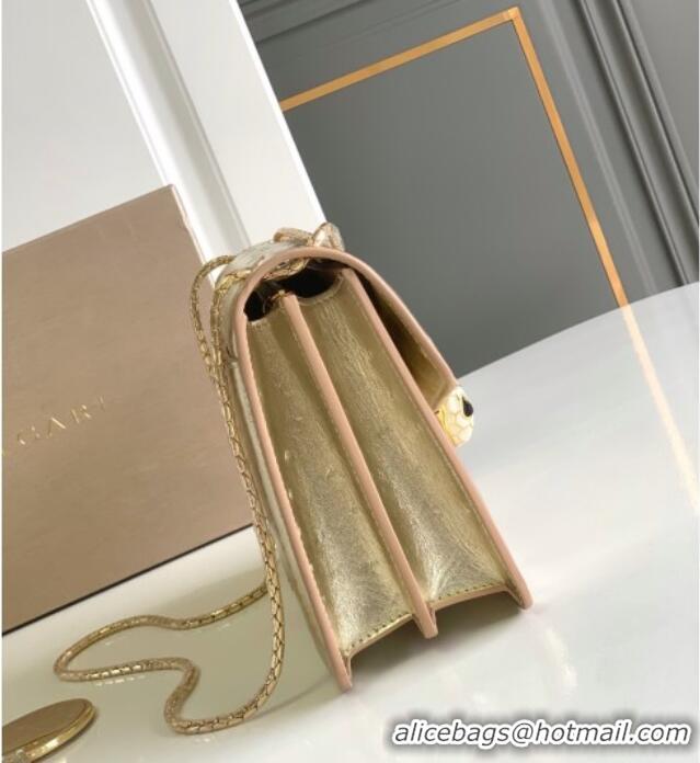 Top Grade Bvlgari Serpenti Forever Medium Shoulder Bag in Ostrich Pattern Calf Leather 30032 Gold 2024
