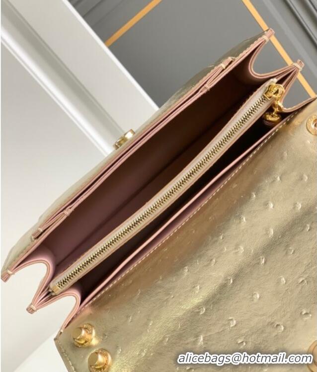 Top Grade Bvlgari Serpenti Forever Medium Shoulder Bag in Ostrich Pattern Calf Leather 30032 Gold 2024