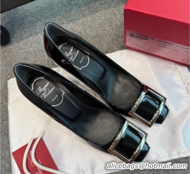 Popular Style Roger Vivier Trompette Pumps 7cm in Patent Leather with Buckle Black/Silver 1030086