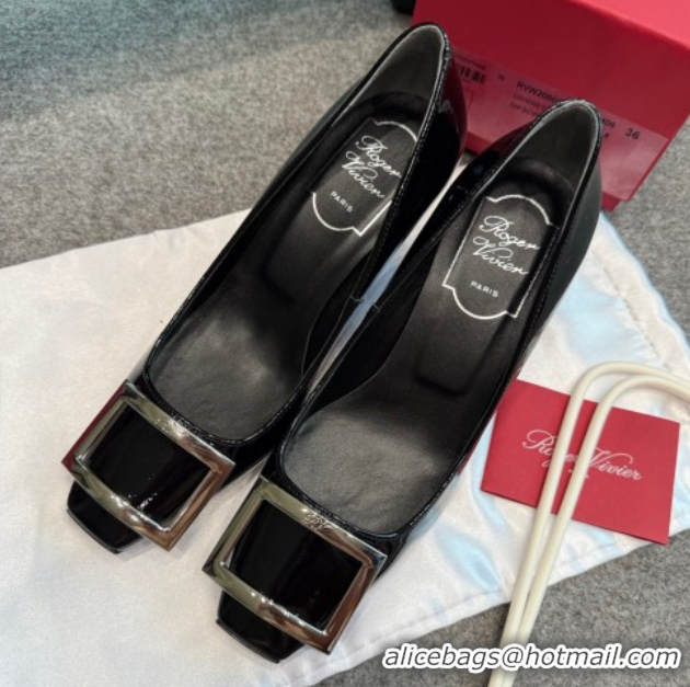 Popular Style Roger Vivier Trompette Pumps 7cm in Patent Leather with Buckle Black/Silver 1030086