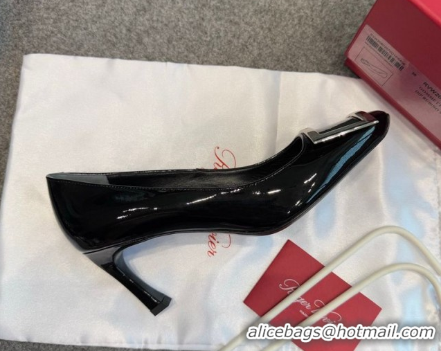 Popular Style Roger Vivier Trompette Pumps 7cm in Patent Leather with Buckle Black/Silver 1030086