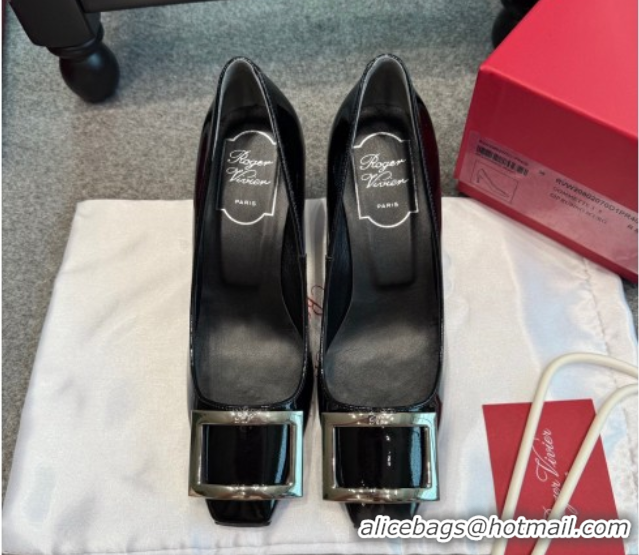 Popular Style Roger Vivier Trompette Pumps 7cm in Patent Leather with Buckle Black/Silver 1030086