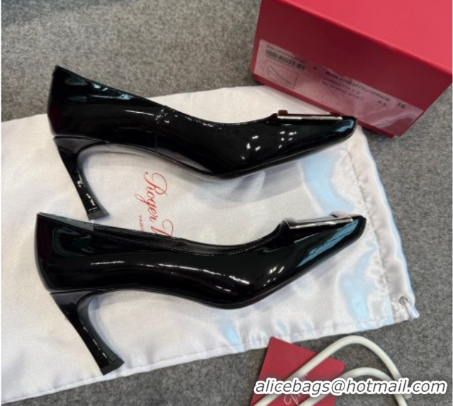 Popular Style Roger Vivier Trompette Pumps 7cm in Patent Leather with Buckle Black/Silver 1030086