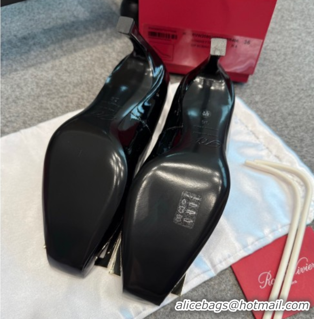 Popular Style Roger Vivier Trompette Pumps 7cm in Patent Leather with Buckle Black/Silver 1030086