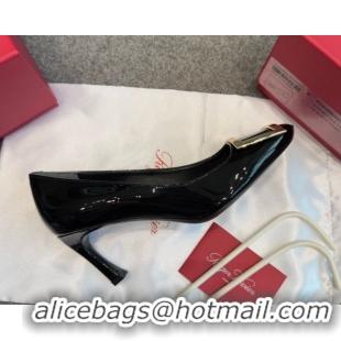 Top Grade Roger Vivier Trompette Pumps 7cm in Patent Leather with Buckle Black/Gold 1030087