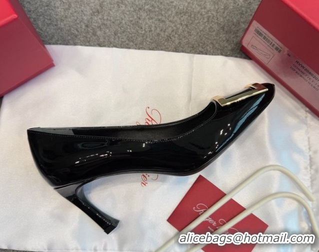 Top Grade Roger Vivier Trompette Pumps 7cm in Patent Leather with Buckle Black/Gold 1030087