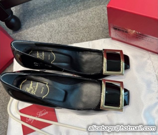 Top Grade Roger Vivier Trompette Pumps 7cm in Patent Leather with Buckle Black/Gold 1030087