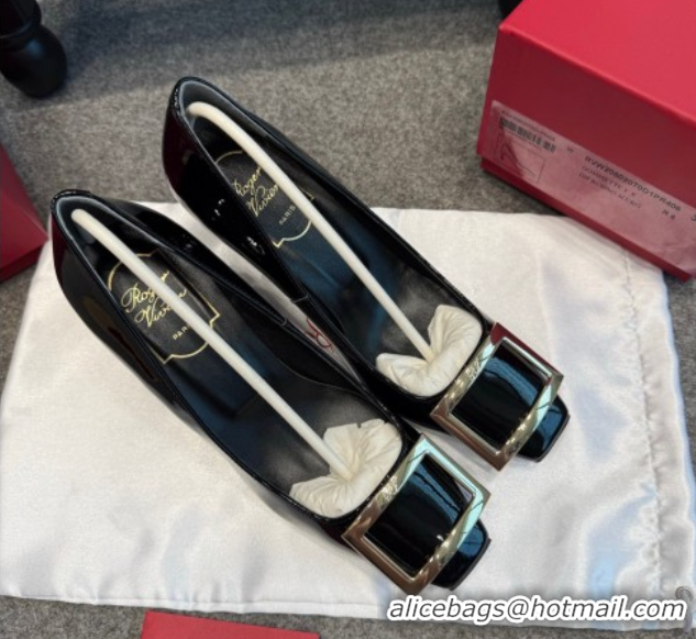 Top Grade Roger Vivier Trompette Pumps 7cm in Patent Leather with Buckle Black/Gold 1030087