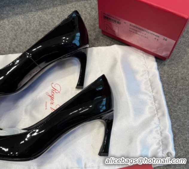Top Grade Roger Vivier Trompette Pumps 7cm in Patent Leather with Buckle Black/Gold 1030087