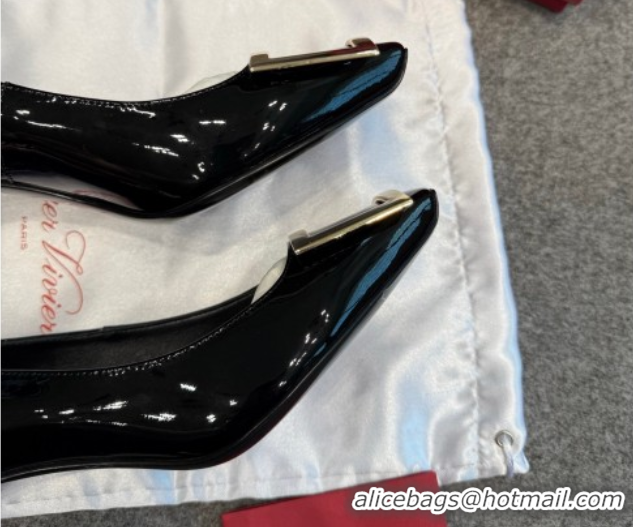 Top Grade Roger Vivier Trompette Pumps 7cm in Patent Leather with Buckle Black/Gold 1030087