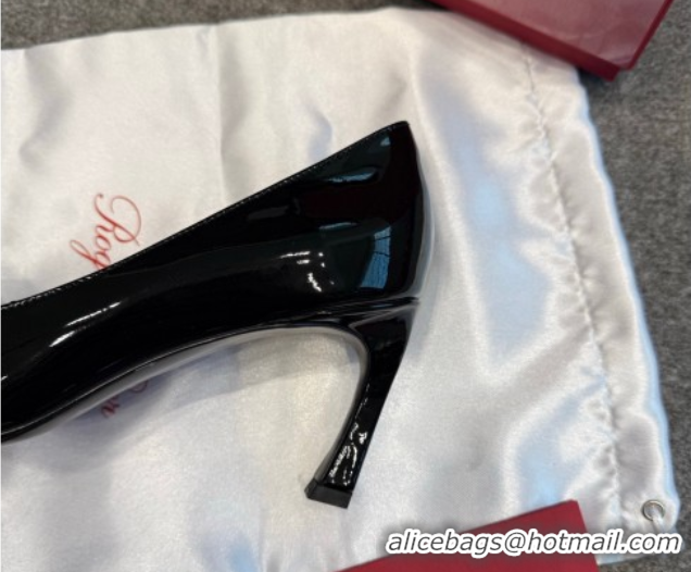 Top Grade Roger Vivier Trompette Pumps 7cm in Patent Leather with Buckle Black/Gold 1030087