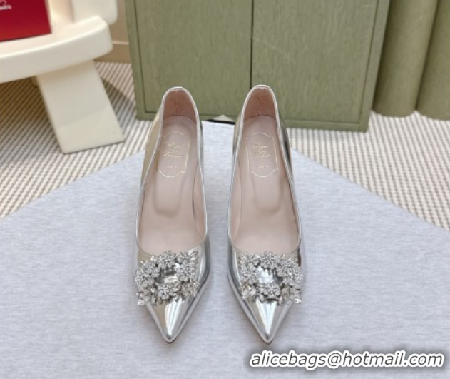 Stylish Roger Vivier Jewel Pumps 8.5cm in Calf Leather Silver 1030088