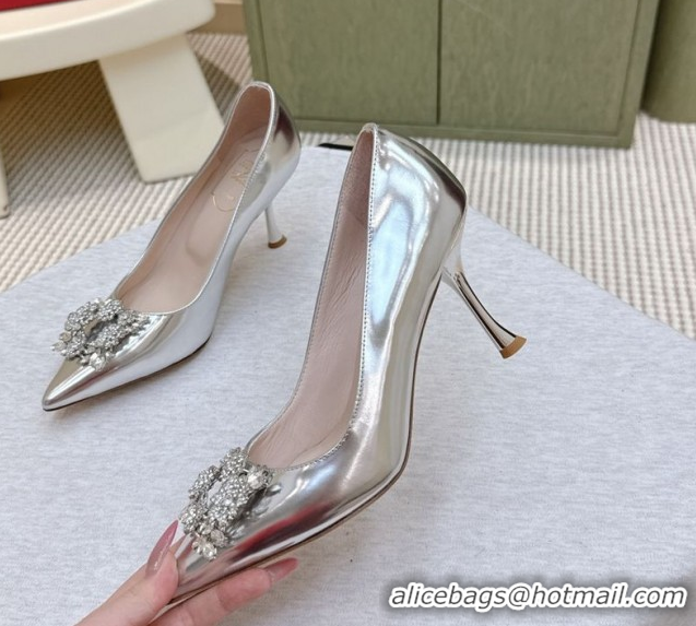 Stylish Roger Vivier Jewel Pumps 8.5cm in Calf Leather Silver 1030088