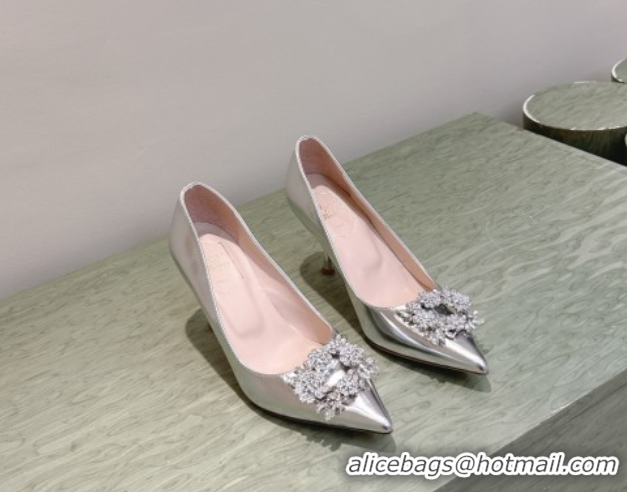 Stylish Roger Vivier Jewel Pumps 8.5cm in Calf Leather Silver 1030088